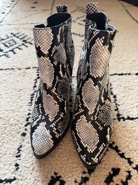 Time and Tru Black & White Snake-Print Ankle Booties
